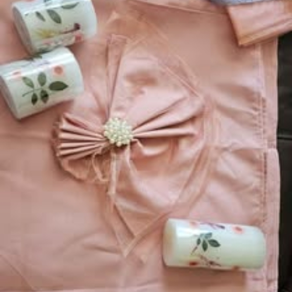 Peach Satin Table Runner with Pearl Bow Accent